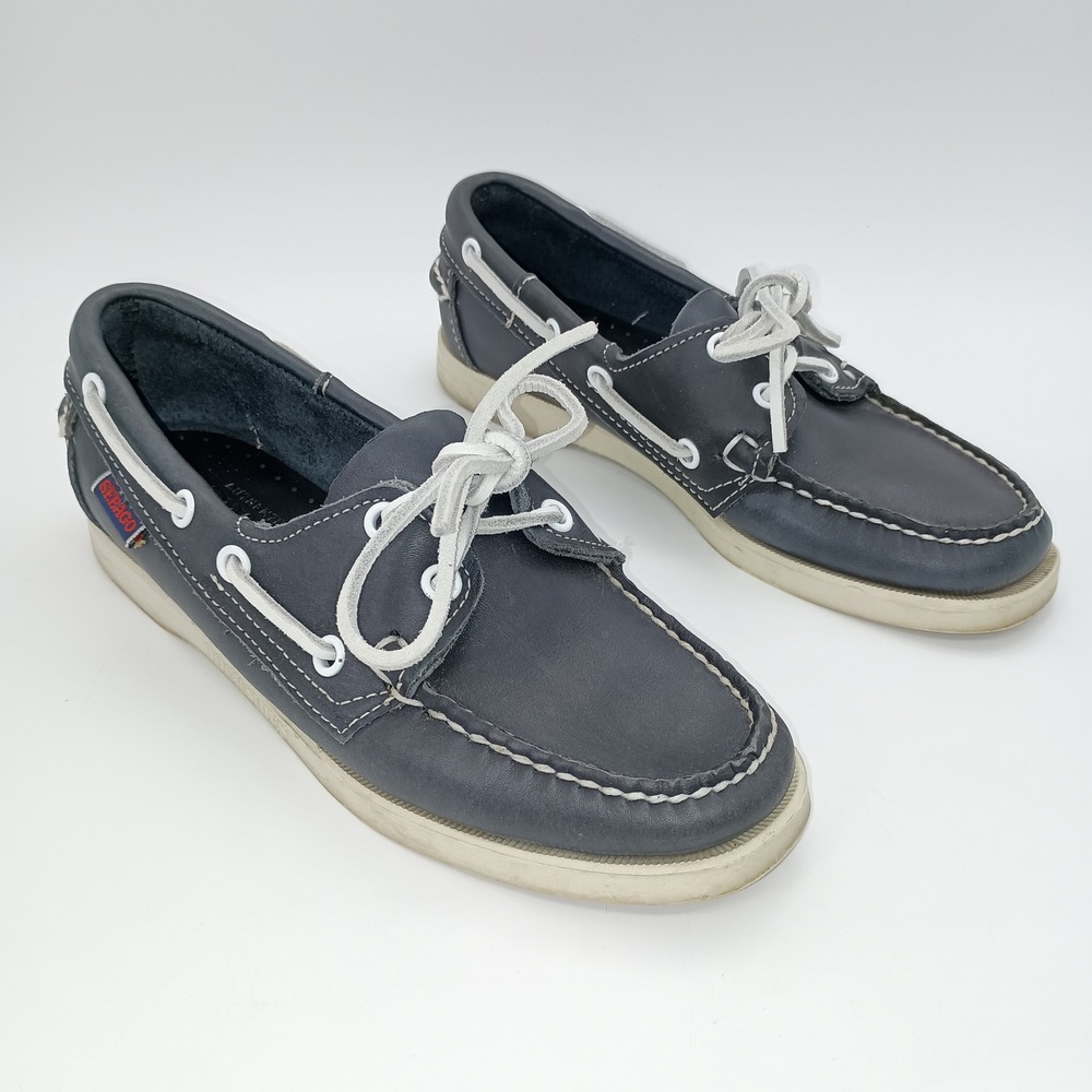 Sebago Docksides Womens 5 M Black Leather Boat Shoes 57939 Deck Shoes